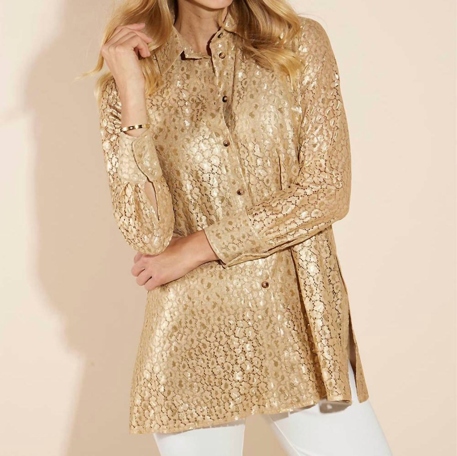 JUDE CONNALLY Mitzi Lace Top in gold cheetah - women's shirt - view 4