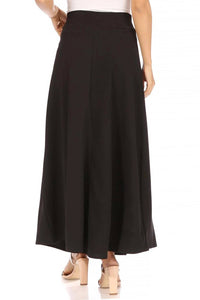 Moa Collection - Women's Casual Solid Flare A-line Long Skirt