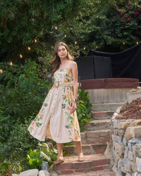 Moon River - Sleeveless Square Neck Floral Print Dress With Belt Detail