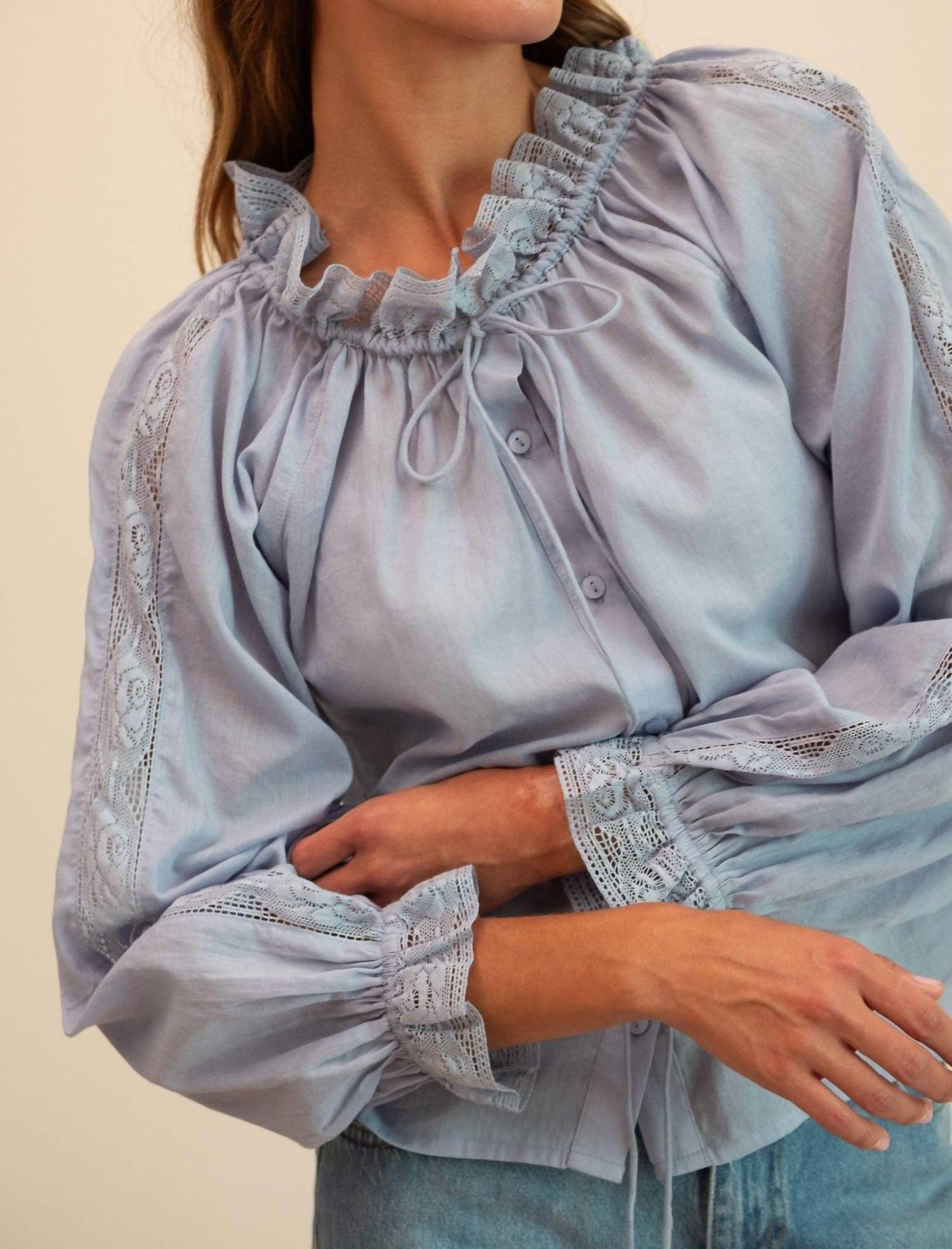 MILLE Annette Top in sky - women's blouse - detail view