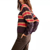 Free People - Frankie Cable Striped Pullover Sweater