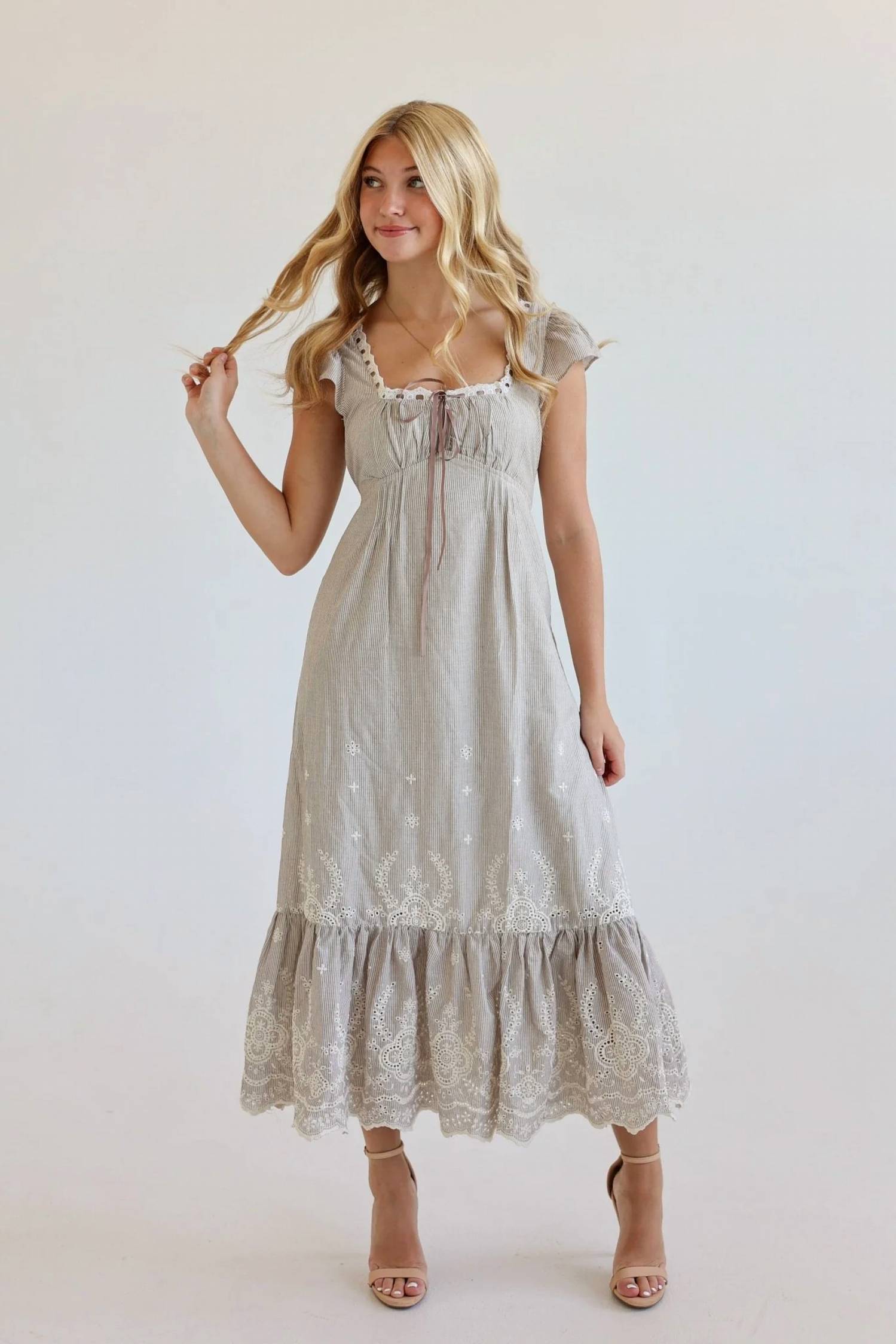 Olivaceous - Elena Eyelet Midi Dress