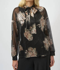 Joseph Ribkoff - Knit Foiled V-neck 3/4 Cuffed Sleeves Top