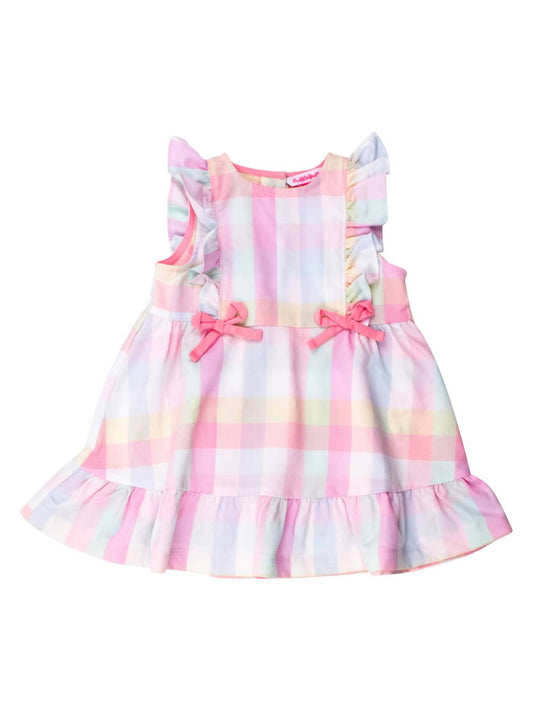Rufflebutts - Girls Picnic Plaid Pinafore Bow Dress