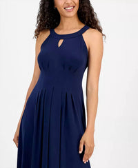 Robbie Bee Sleeveless Keyhole Halter Dress in navy - women's dress - view 4