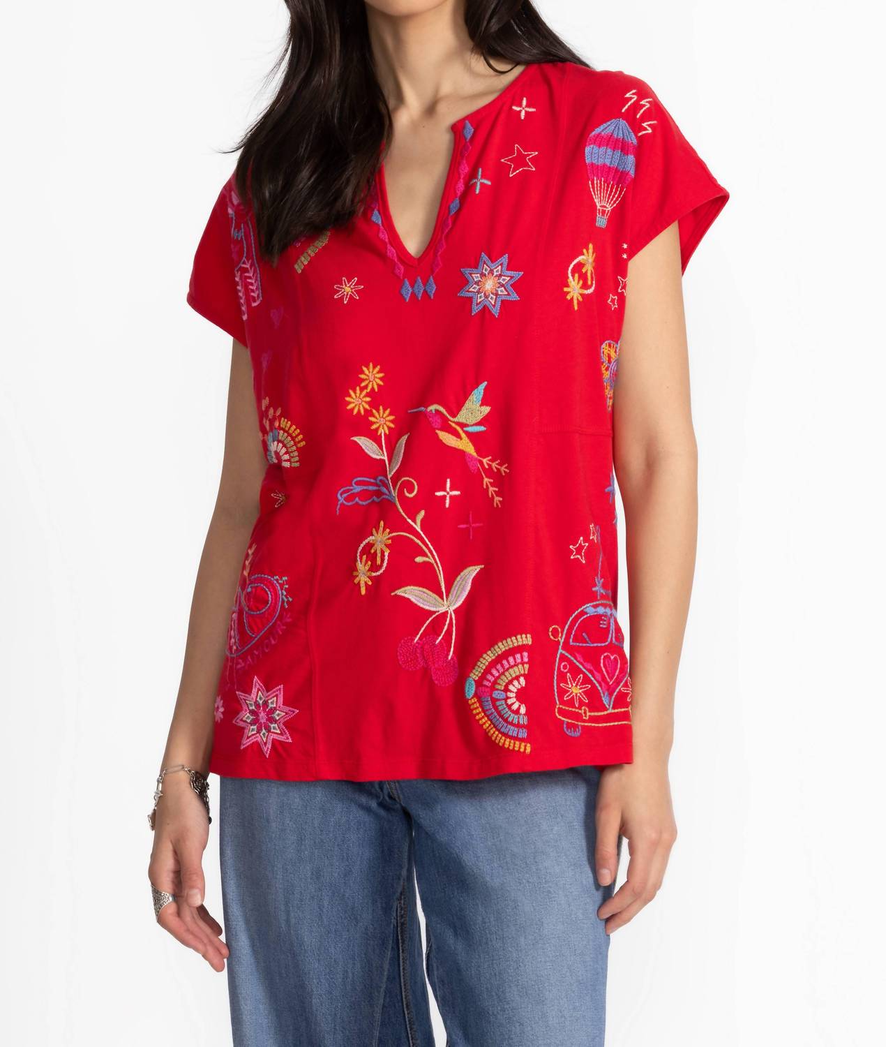 Johnny Was - LOULIA EASY PANELED V‑NECK TEE