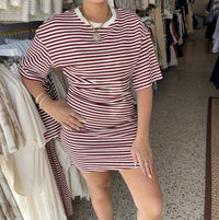 MON RENN Women's Aura Mini Dress in white burgundy - women's dress