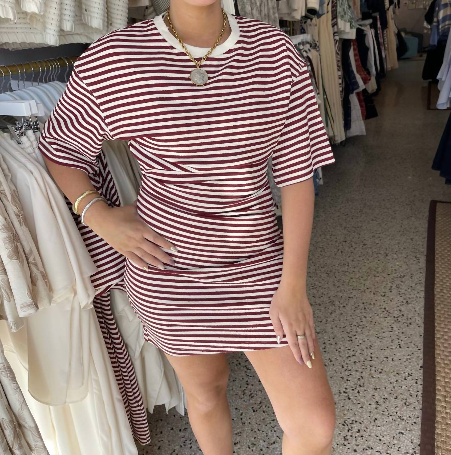 MON RENN Women's Aura Mini Dress in white burgundy - women's dress