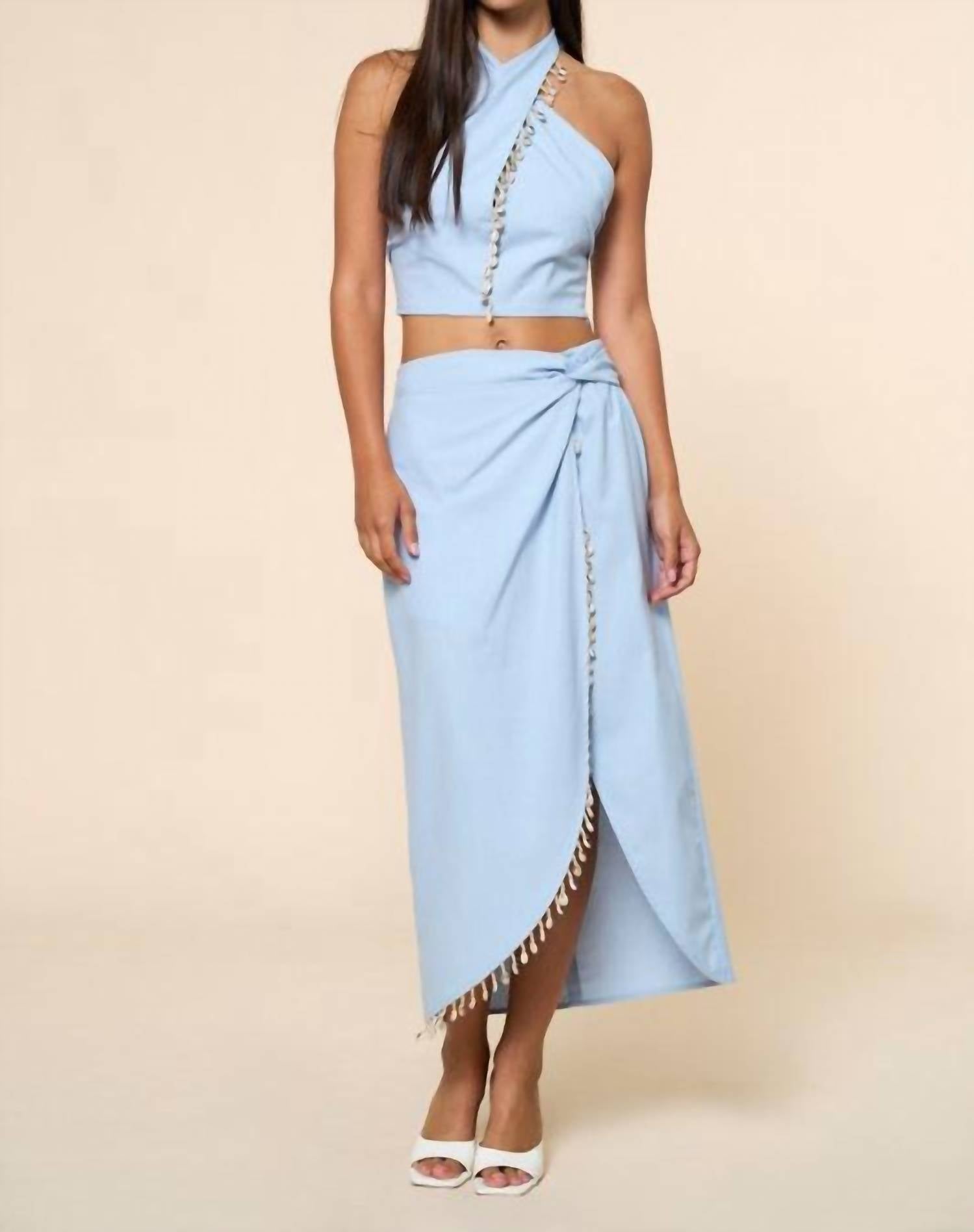 lalavon Amanda Halter Crop Top And Skirt Set in blue - women's skirt