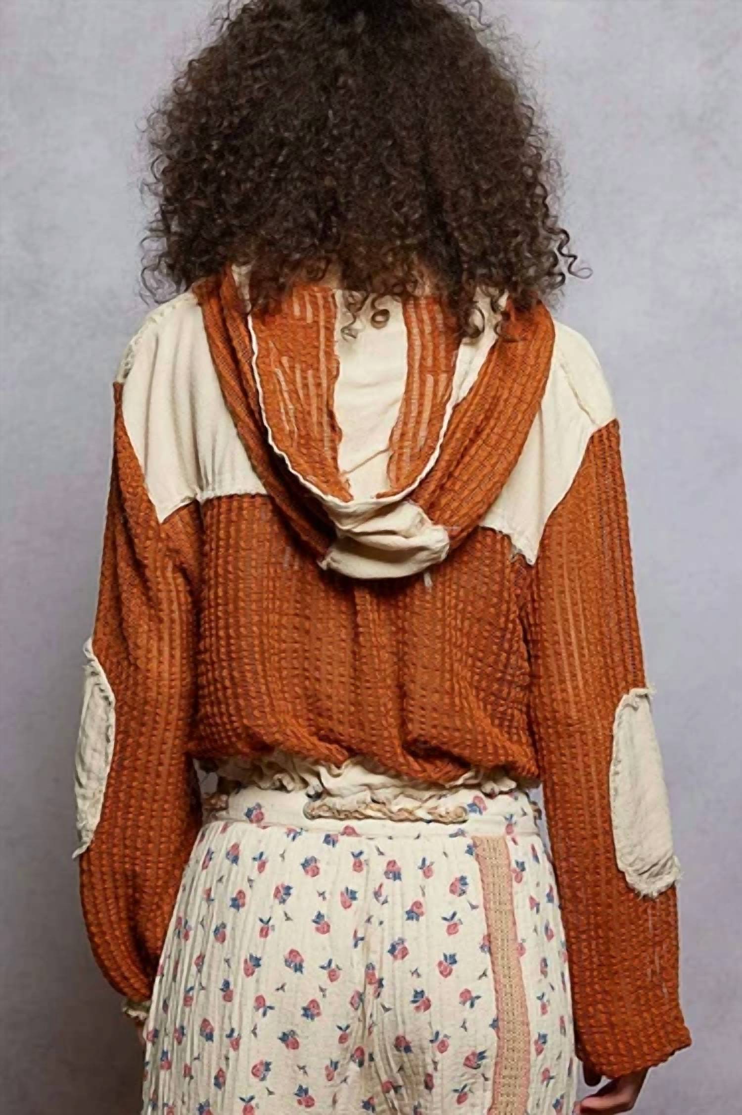 Pol - Open Knit Button Down Hooded Top