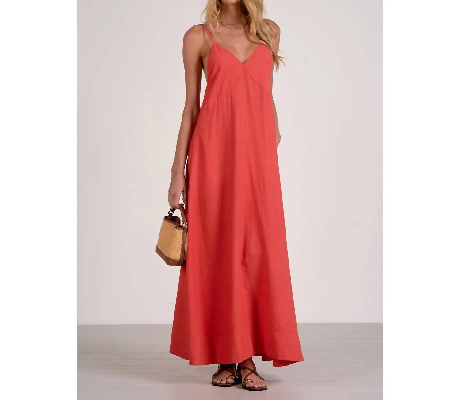 Elan - Havana V-neck Spaghetti Strap Maxi Dress