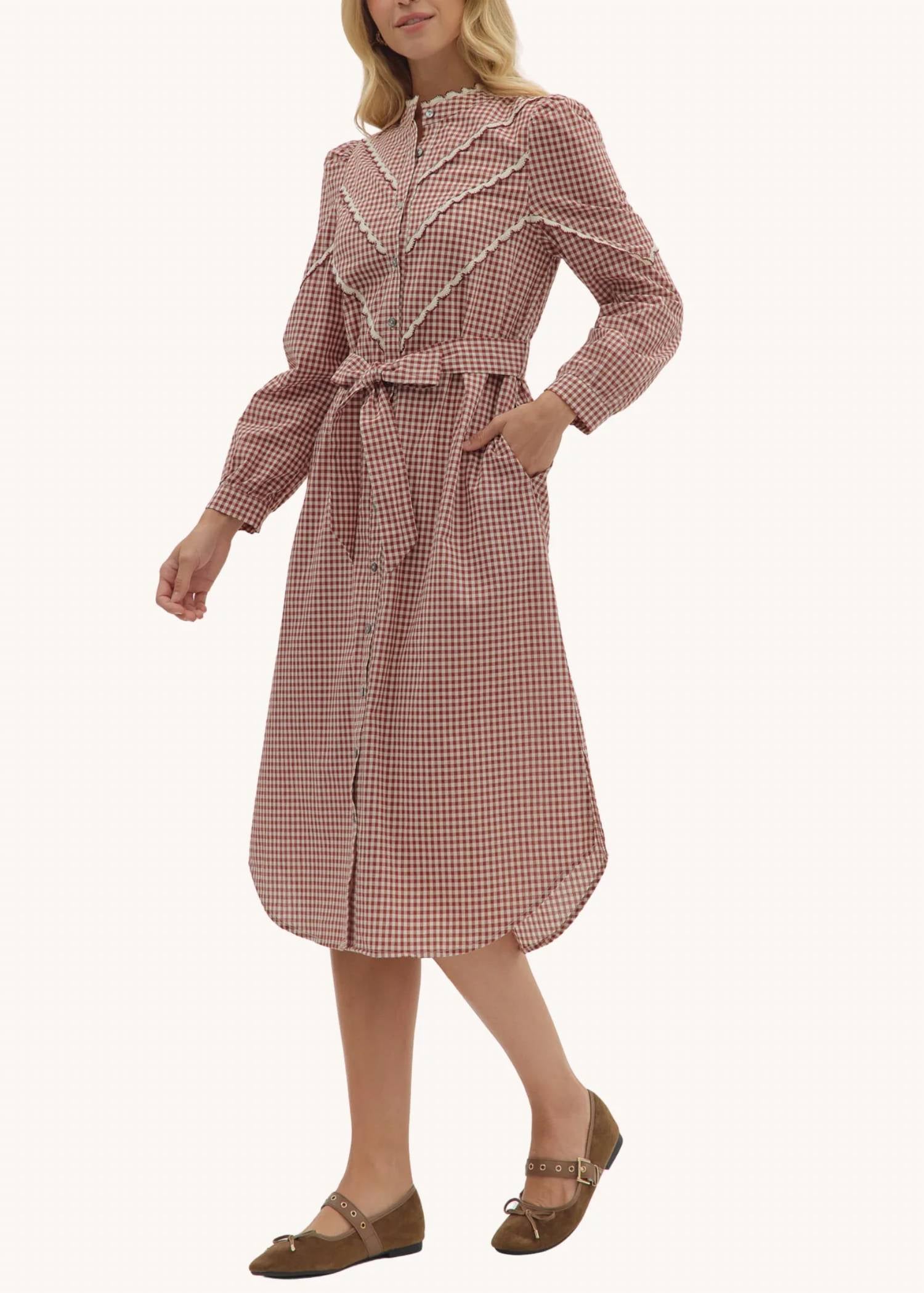 Entro - Long Sleeve Trim Midi Dress