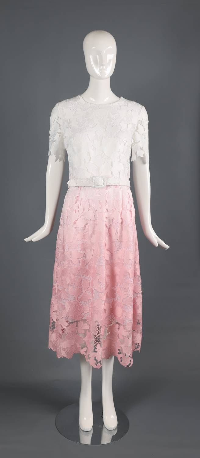 Oscar De La Renta - Women's Elegant Two-tone Lace Midi Dress