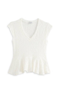 Cece - V Neck Puckered Knit Peplum Tee