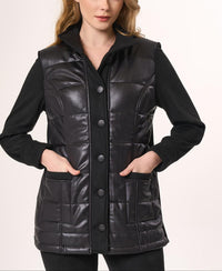 Angel Apparel Vegan Leather And Faux Suede Quilted Jacket in black - women's jacket