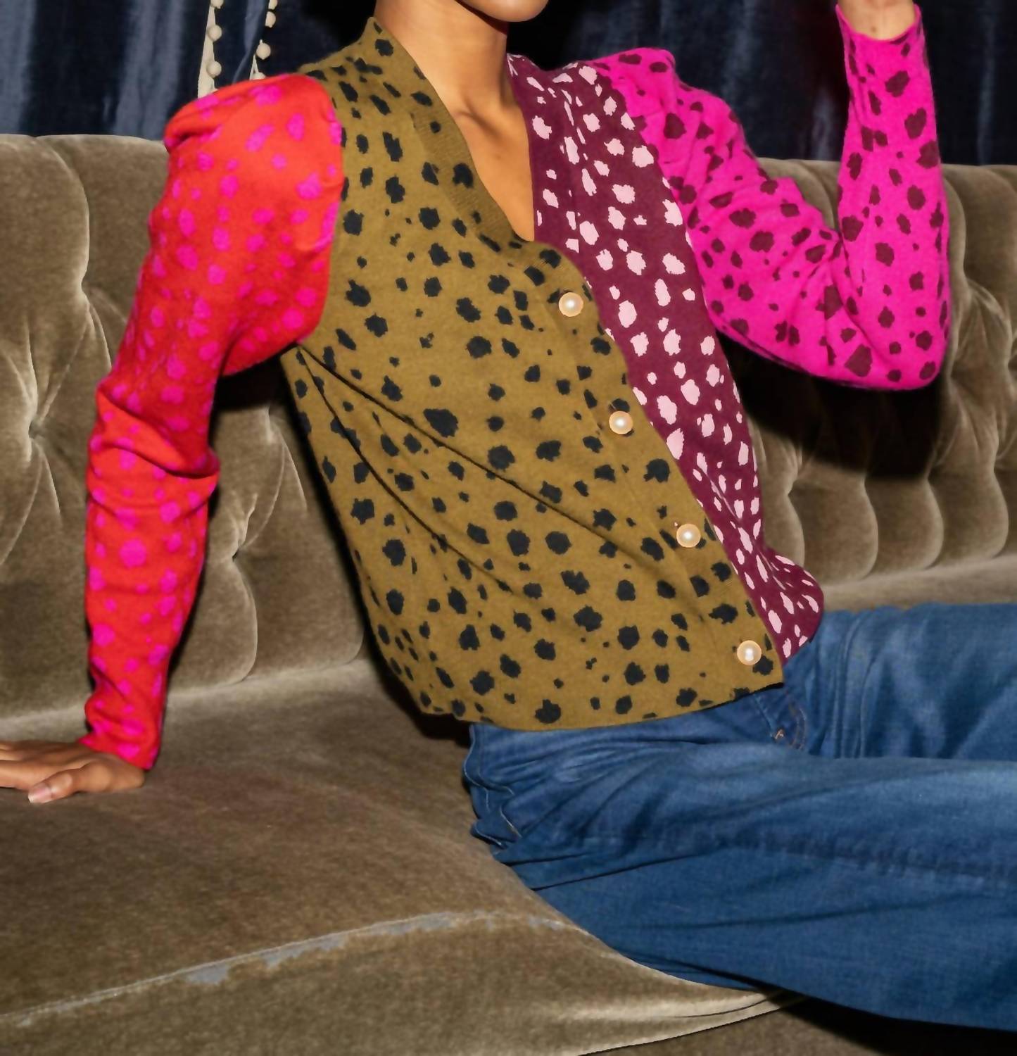 Crosby by Mollie Burch Jovie Cardigan in spotted colorblock - women's cardigan - view 5