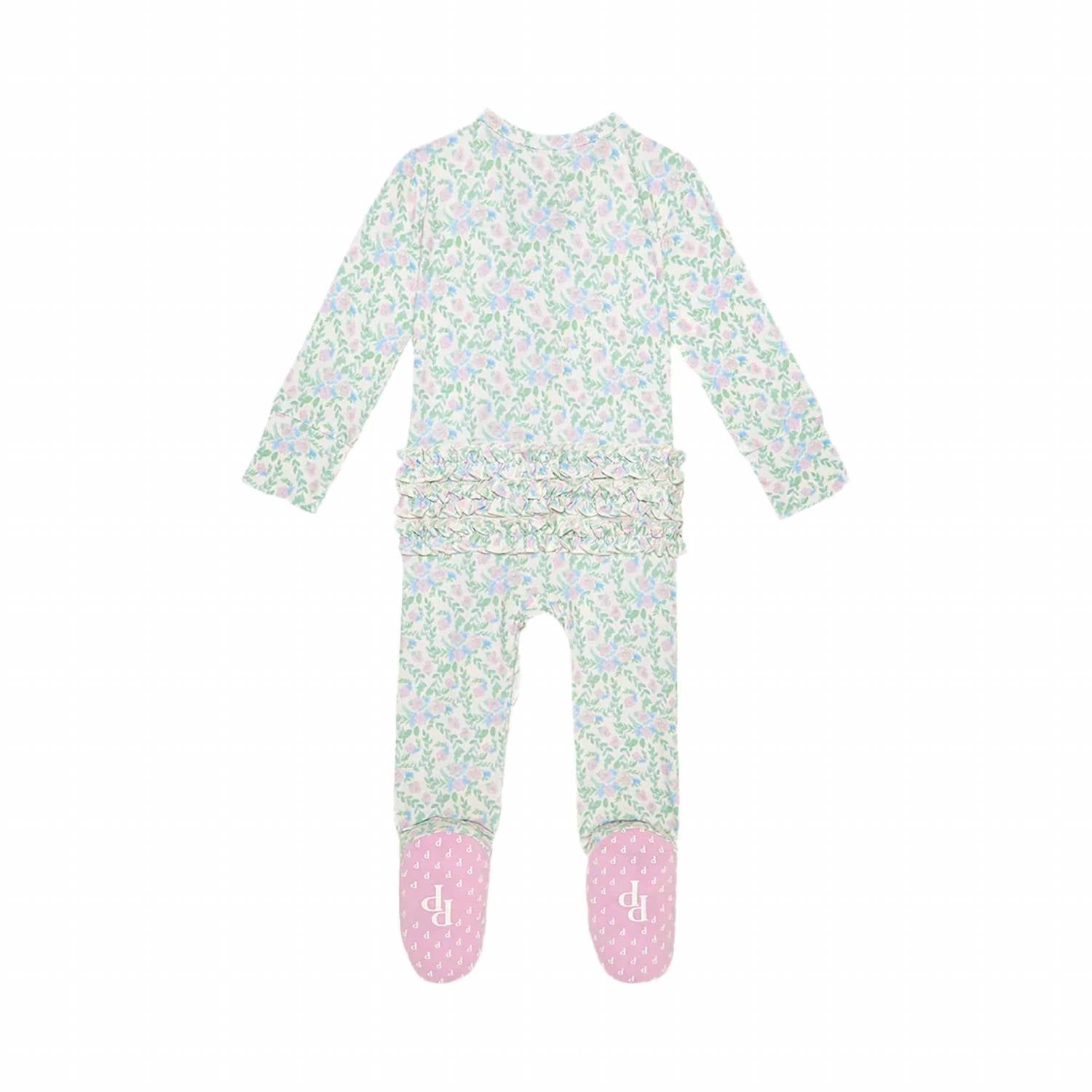 Posh Peanut - Baby Girls Ruffled Zippered Footie