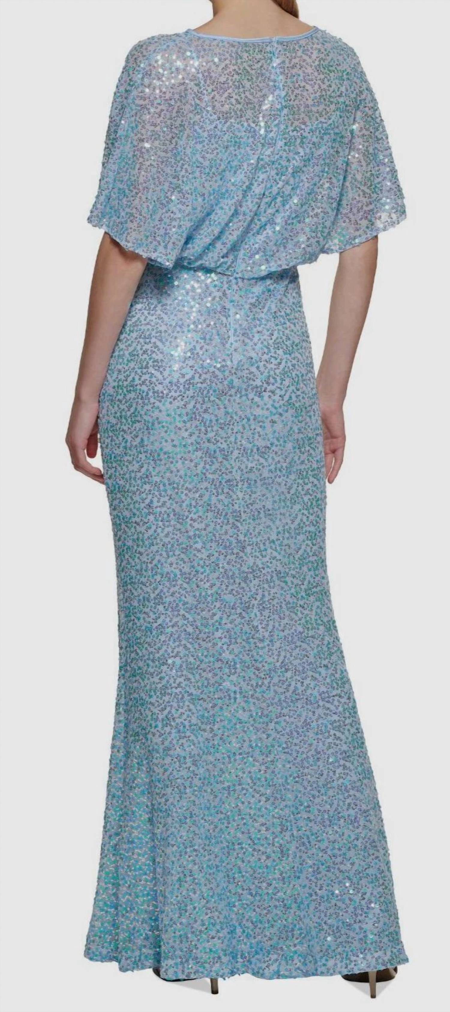 VINCE CAMUTO Boat-neck Blouson Sequin Gown in blue - women's dress - alternate view