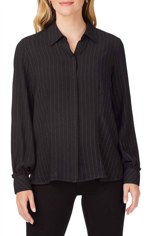 Foxcroft - MASON METALLIC STRIPE LONG SLEEVE BLOUSE