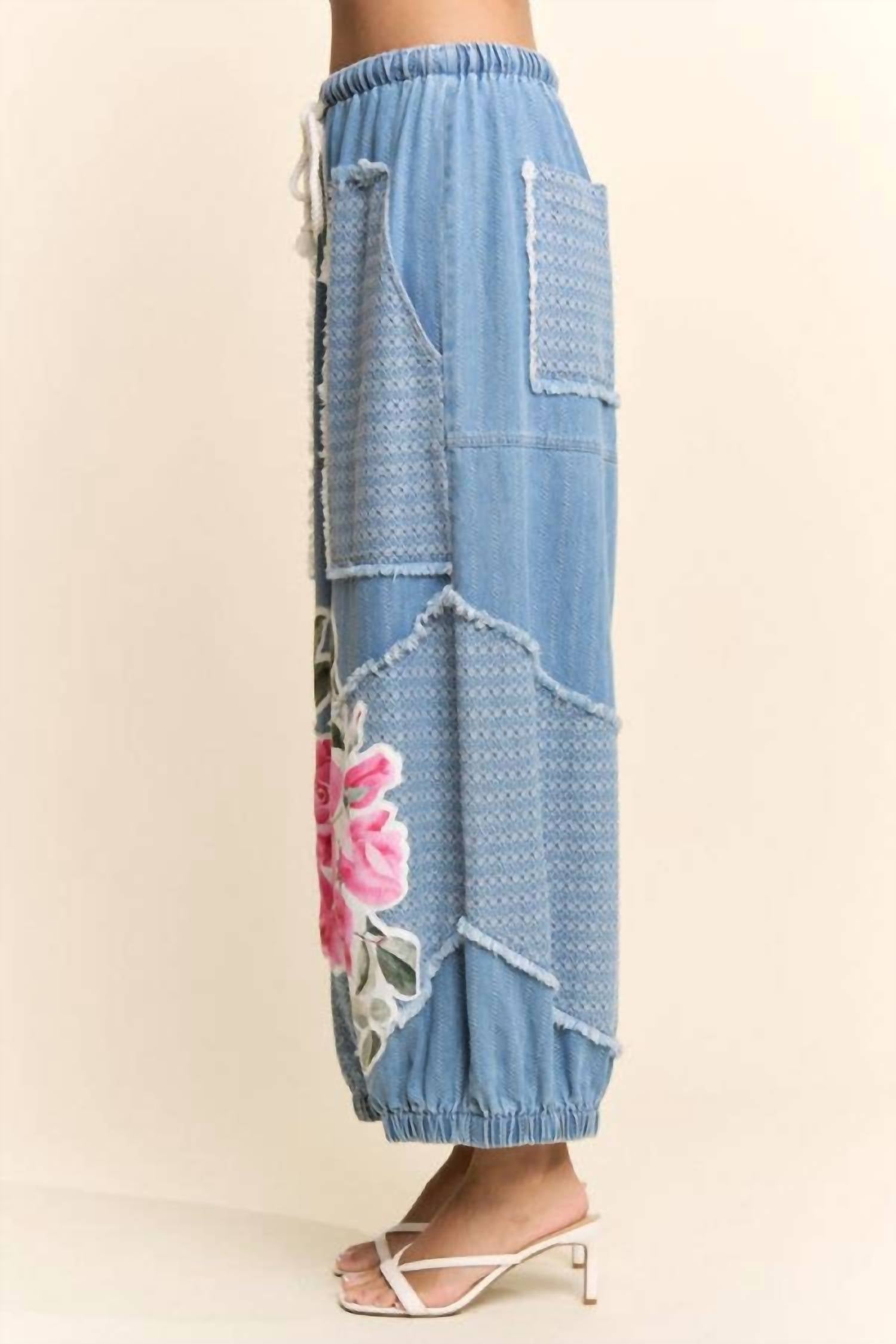 Davi & Dani - Denim Flower Patchwork Pants