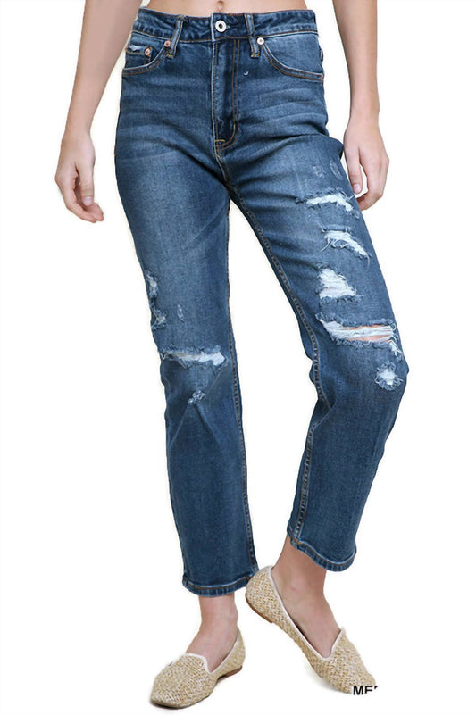 Umgee - Distressed High Waist Straight Leg Jean