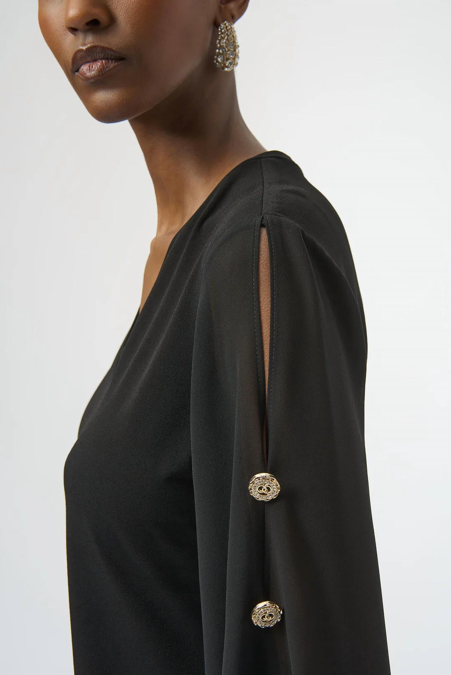 Joseph Ribkoff - Chiffon Long Puff Sleeves Fitted Top