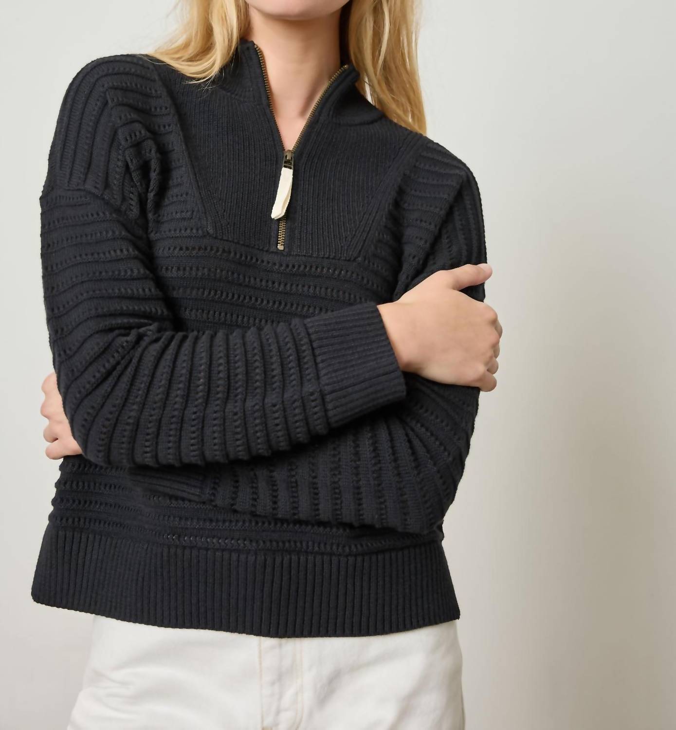Lilla P - Pointelle Half Zip Sweater