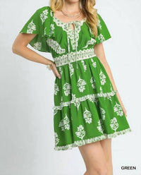 Umgee - Floral Ruffle Trim Tiered Mini Dress