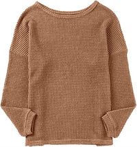 1 the Woman Waffle Knit Drop Shoulder Long Sleeve Top in apricot - women's long sleeve top - alternate view