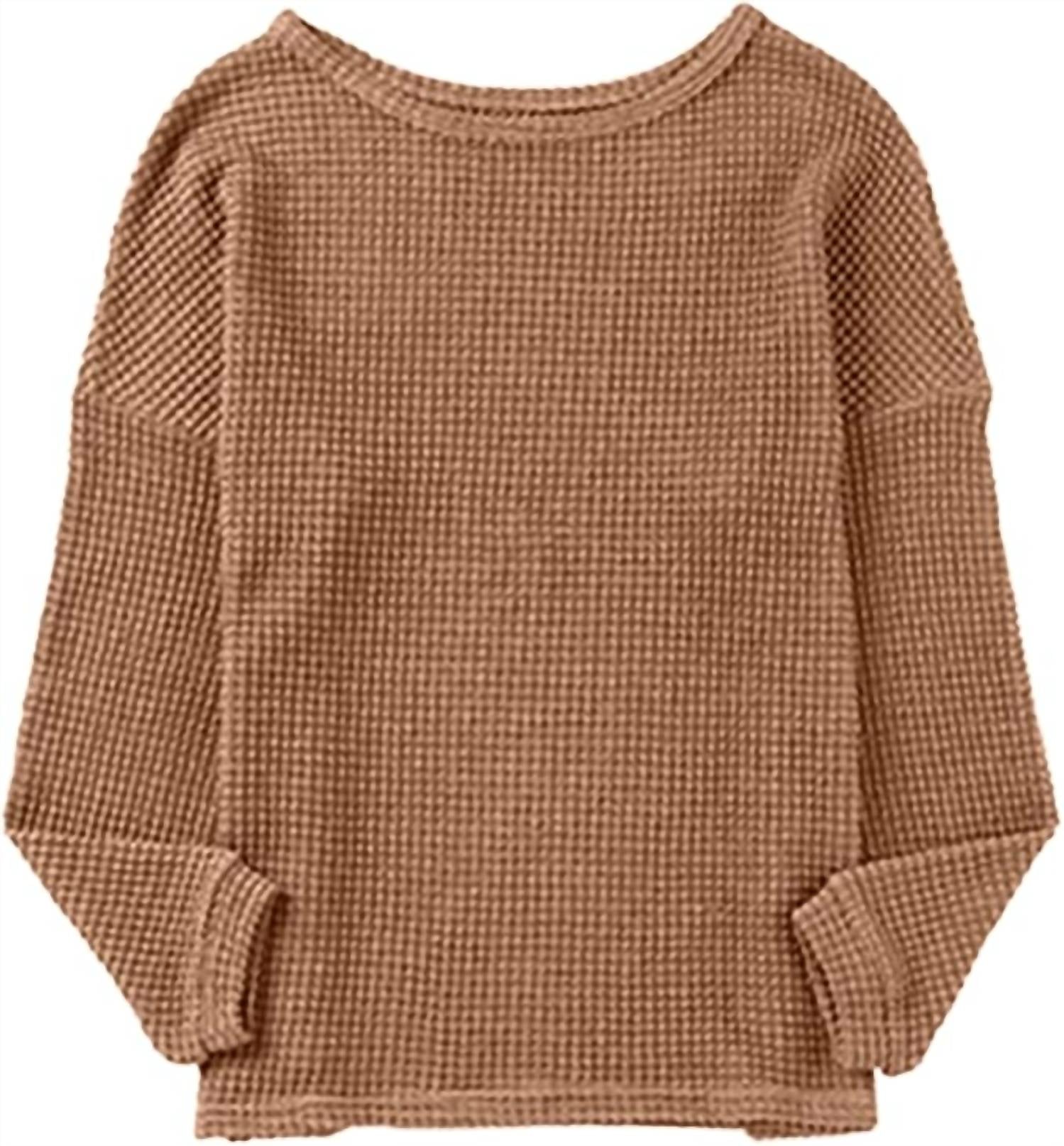 1 the Woman Waffle Knit Drop Shoulder Long Sleeve Top in apricot - women's long sleeve top - alternate view