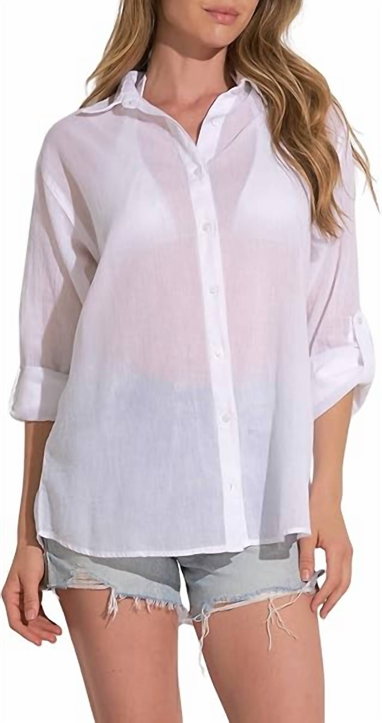 Elan - Long-sleeve Button-down Word Heart Top