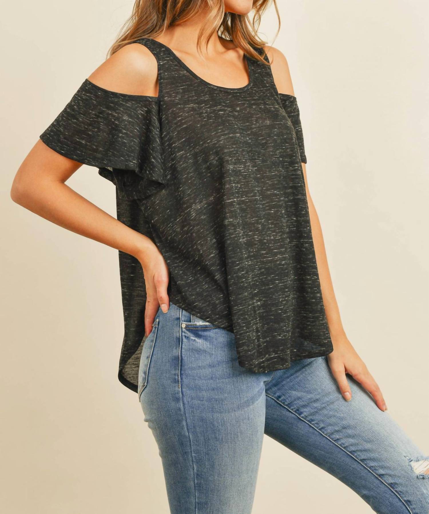 L.A. Hearts - Cold Shoulder Scoop Neck Curved Hem Top