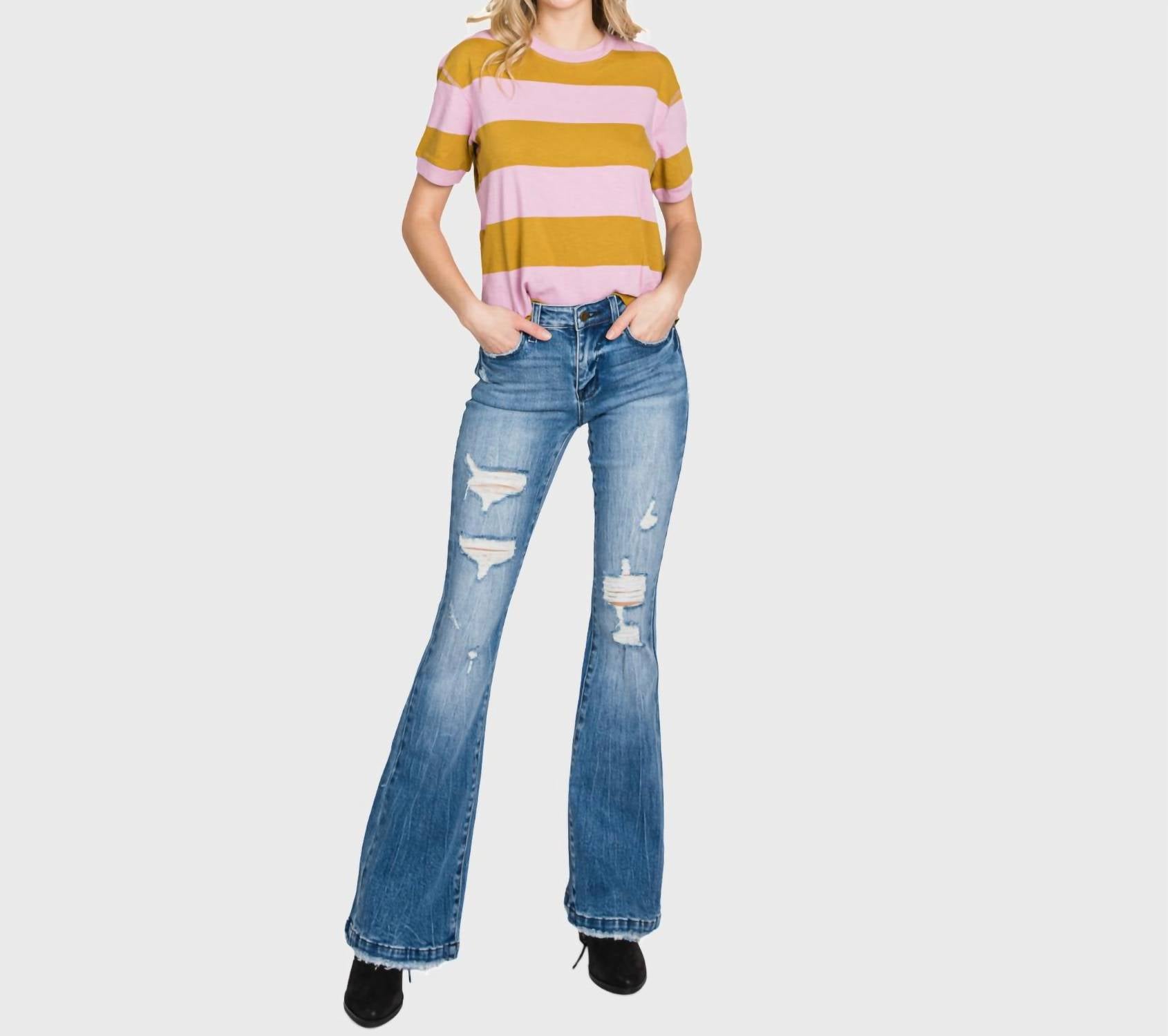 Petra153 Distressed Mid Rise Flare Jeans in piper - women's jeans - view 5