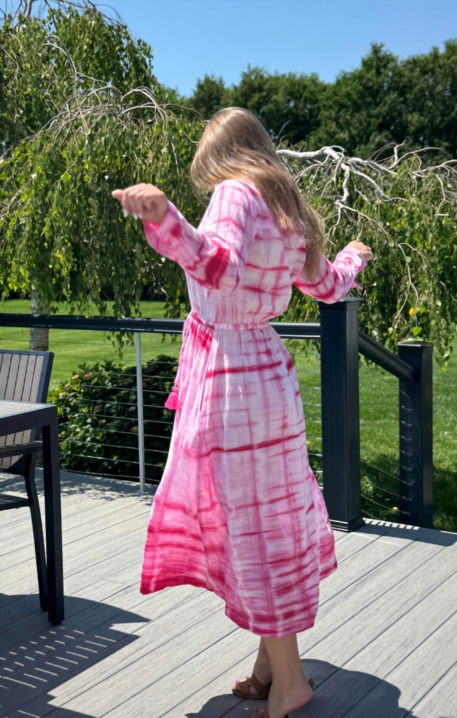 mer st. barth Anais Button Front Shirt Dress in hibiscus shibori - women's dress - alternate view