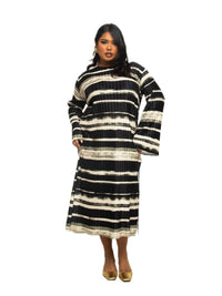 Fashion Szn Curve - Striped Plisse Long Sleeve Dress