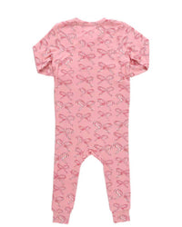 PINK CHICKEN Kid's Ruffle Bamboo Romper in candy cane bows - kids' item - detail view