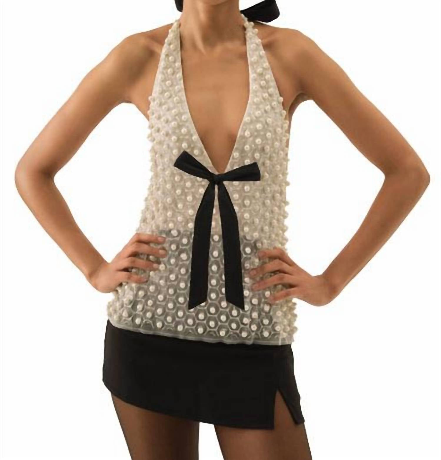 For Love & Lemons - Pearly Bow Halter Top