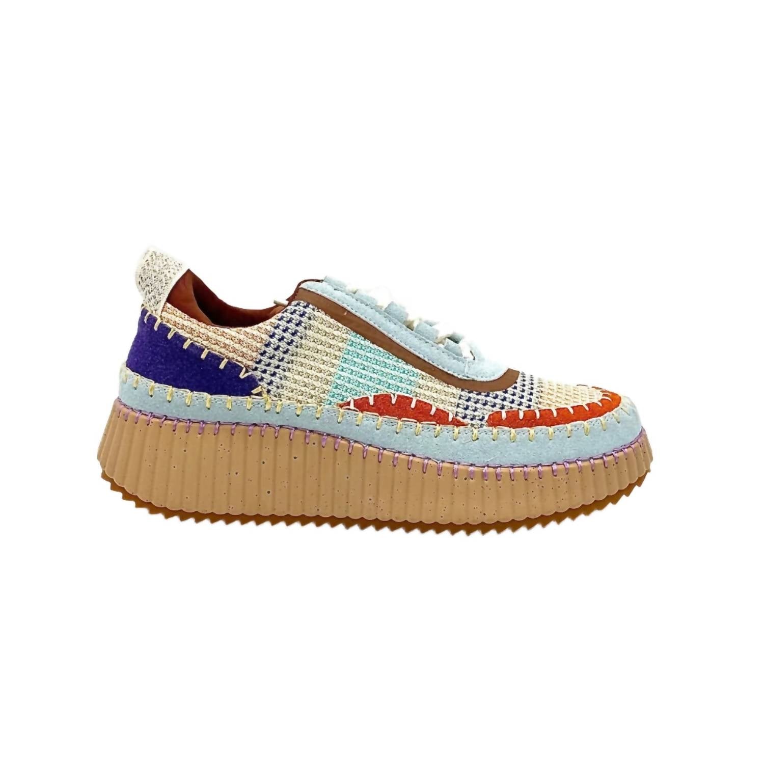 Renato Garini Women's Alexis Patchwork Sneaker in blue sky orange - women's sneaker