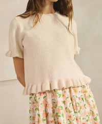 Creamon Ave Ruffle Wave Hem Knit Sweater in beige - women's sweater - detail view