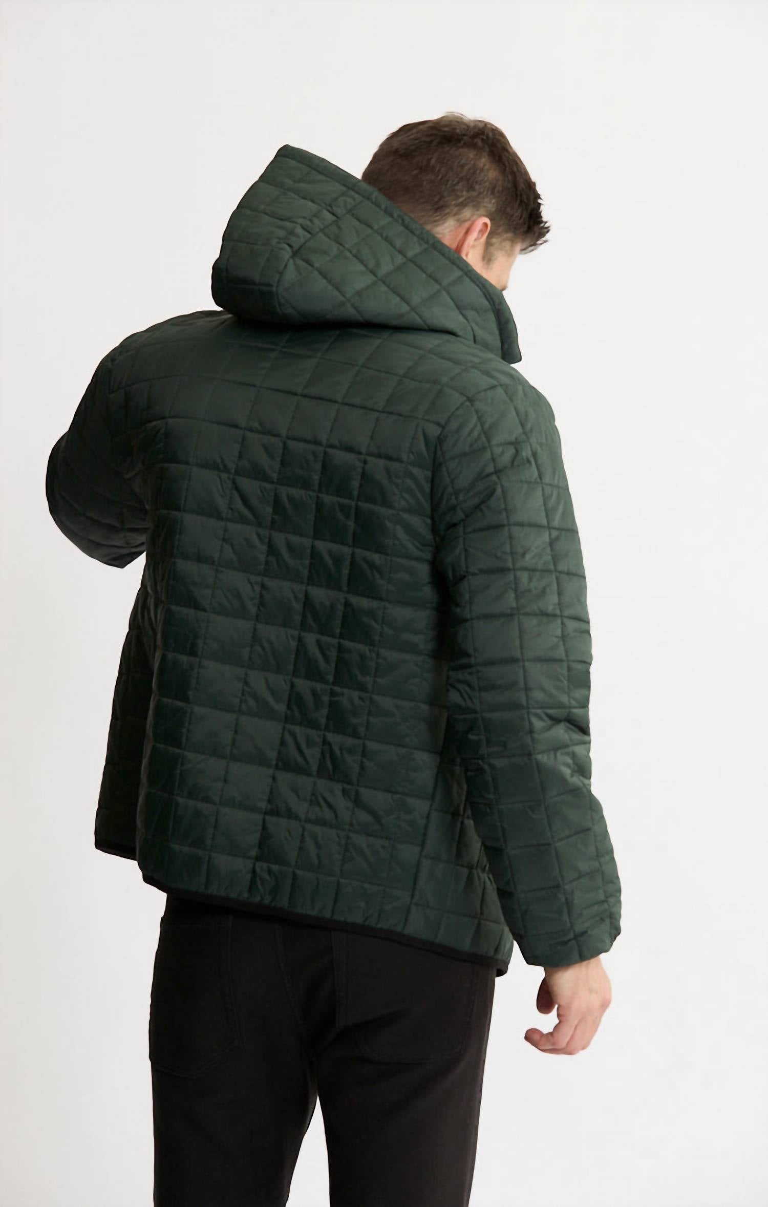 JACHS NEW YORK Light Quilted Hooded Puffer Jacket in forest green - men's jacket - alternate view