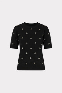 Milly - Rosalyn Rhinestone Short Sleeve Sweater