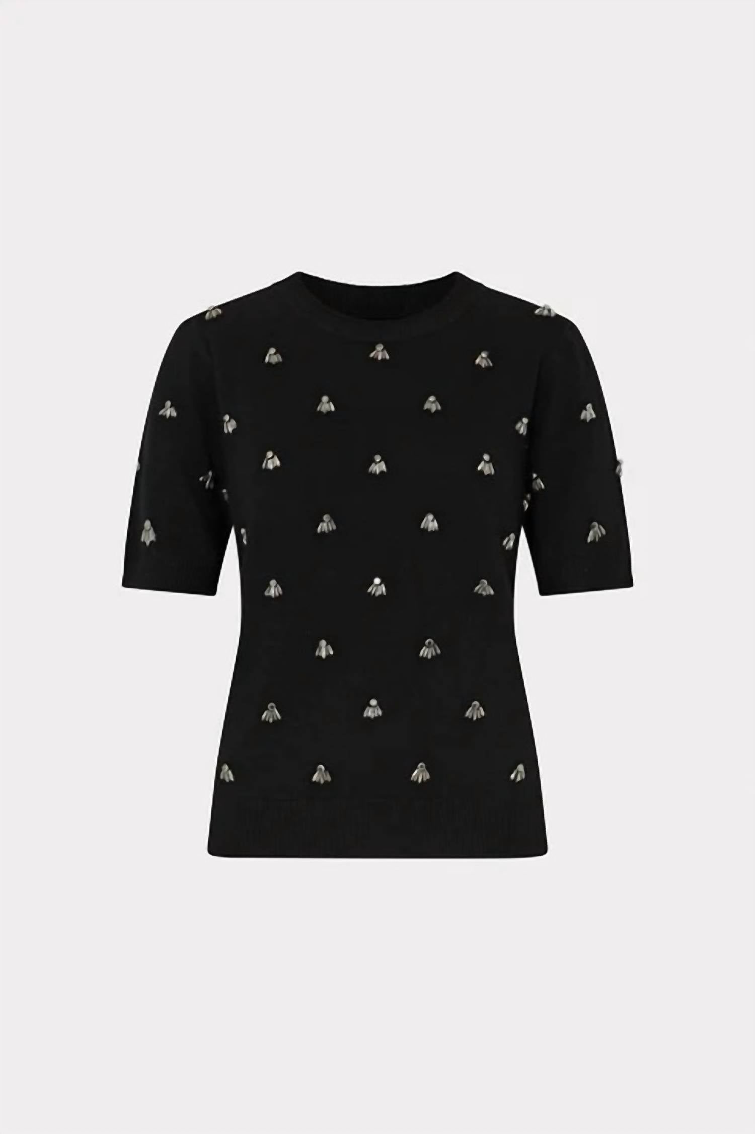 Milly - Rosalyn Rhinestone Short Sleeve Sweater