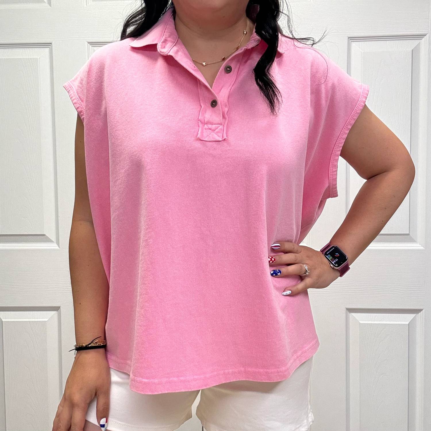 Sew In Love - Oversized Cap Sleeve Polo Top