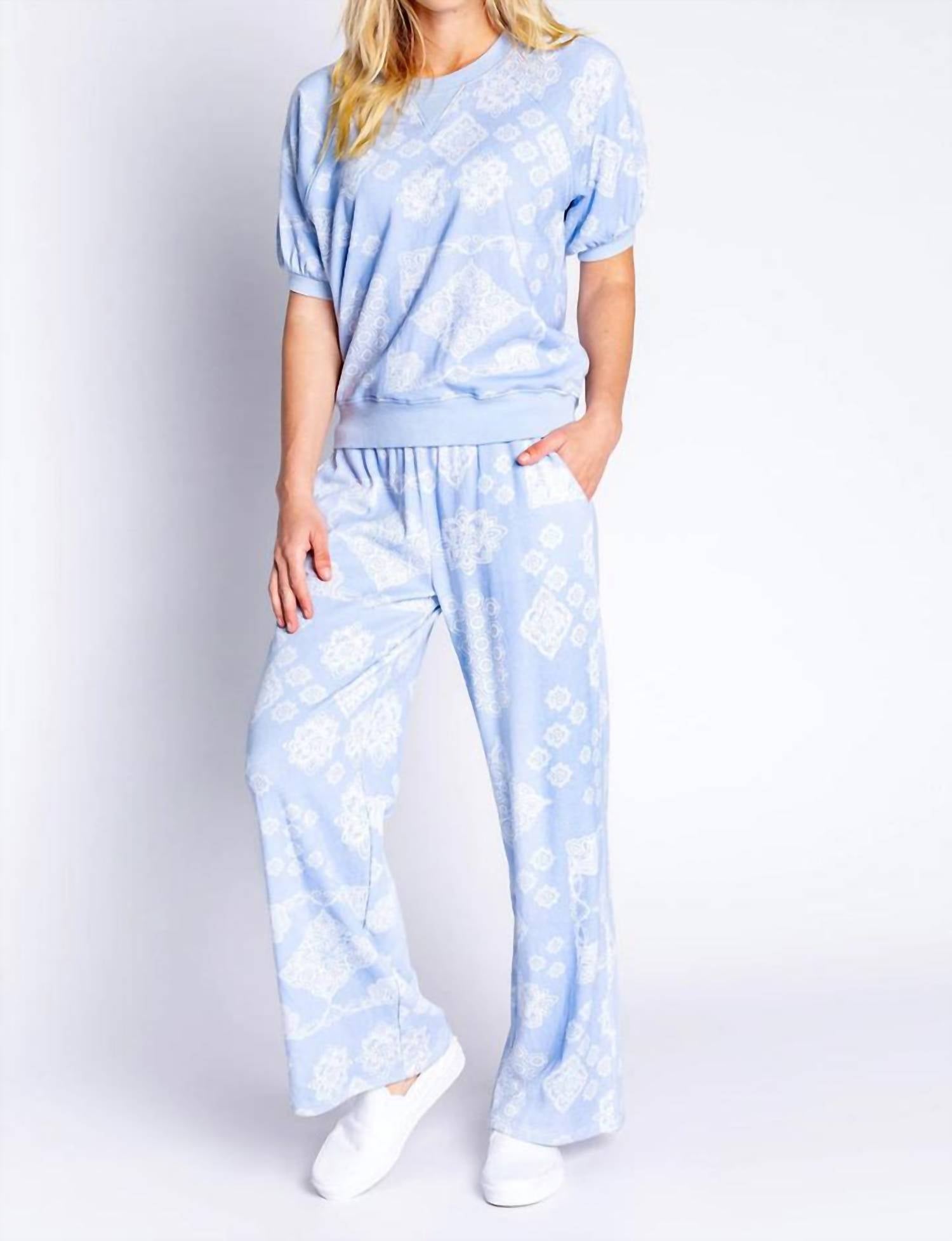 PJ Salvage Bandanarama Bandana Pant in ice blue - women's pants - detail view