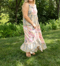 DAVI & DANI Boho Blossom Mixed Stripe Midi Dress in pink multi - women's dress