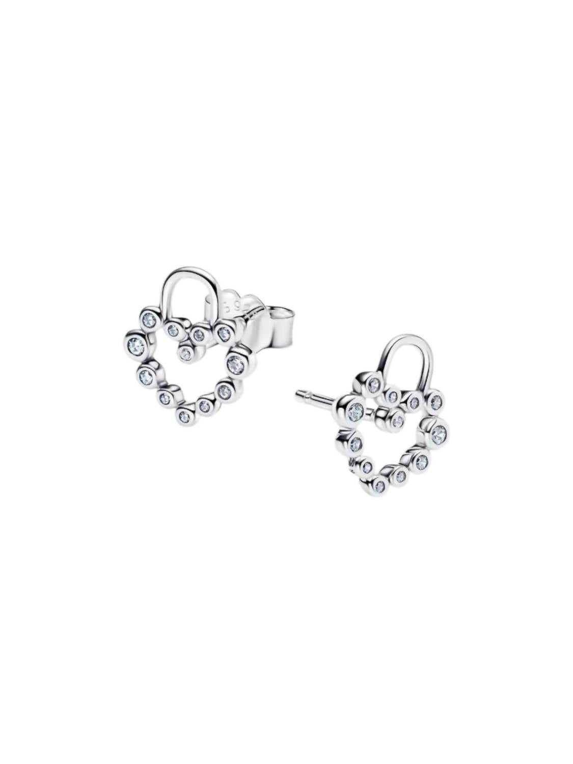 Pandora - Sparkling Heart Padlock Stud Earrings
