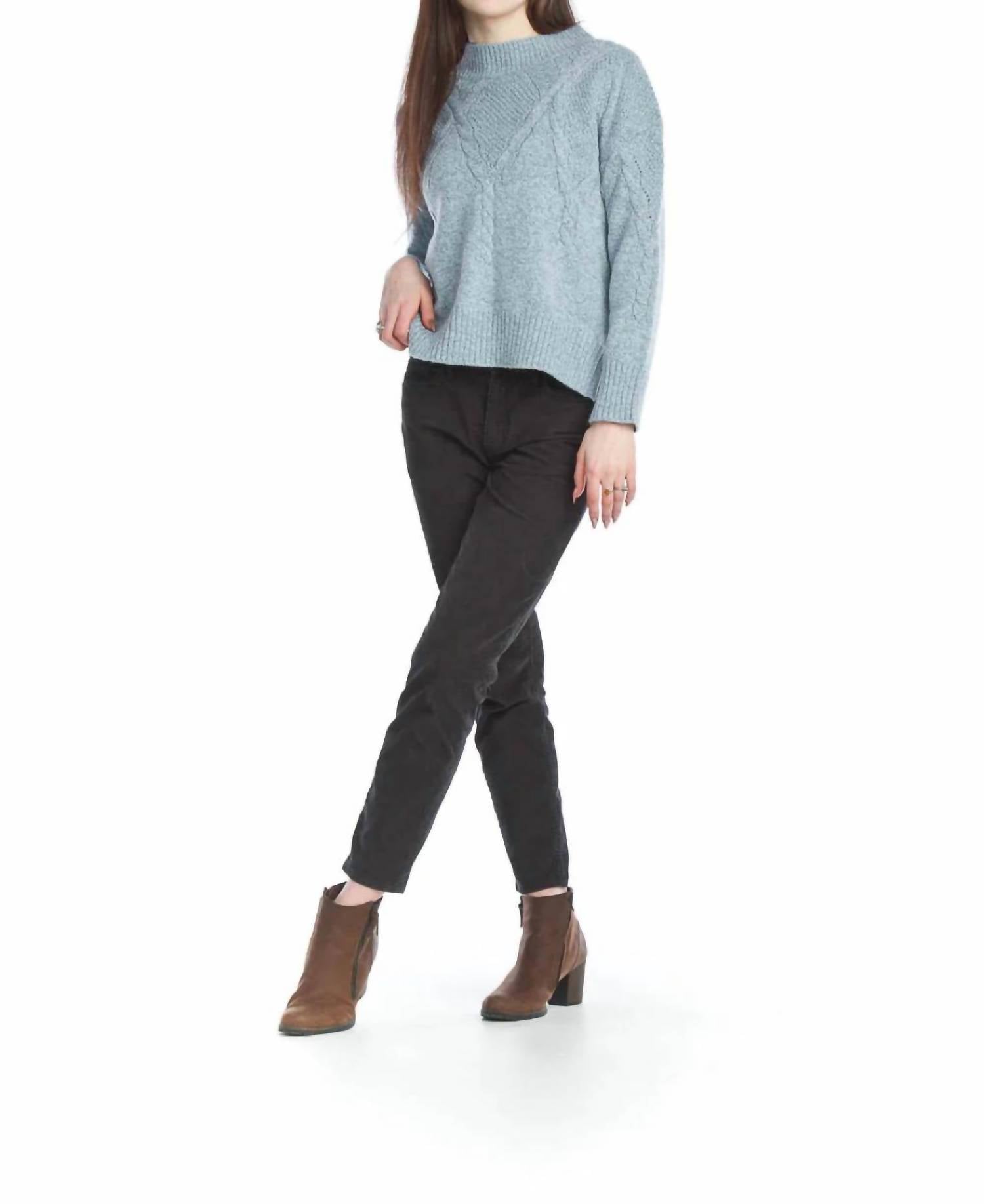 Papillon - Heathered Cable Knit Mock Neck Sweater