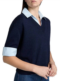 TANYA TAYLOR Esme Sweater Combo Top in maritime blue melange oxford - women's sweater - view 6
