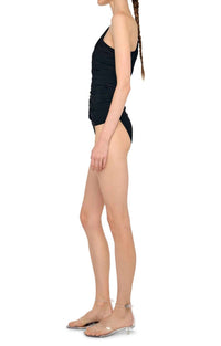 NORMA KAMALI Diana One Shoulder Ruched One Piece Swimsuit in black - women's swimwear - alternate view