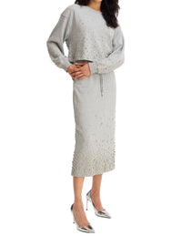 ALLISON NEW YORK Rhinestone Midi Skirt in heather grey - women's skirt - alternate view